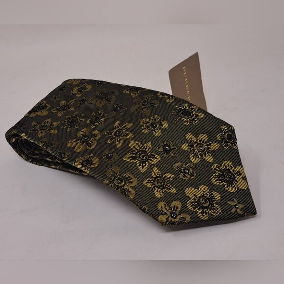 NWT Burberry Men's Neck Tie Green Floral 100% Silk England 58" - Picture 7 of 13